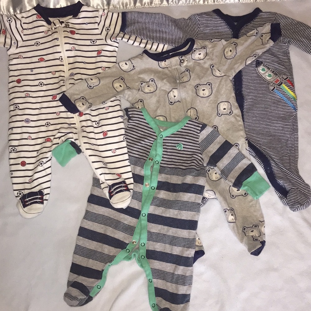 0-3 month baby boy long sleeve snap/zip up onesies
